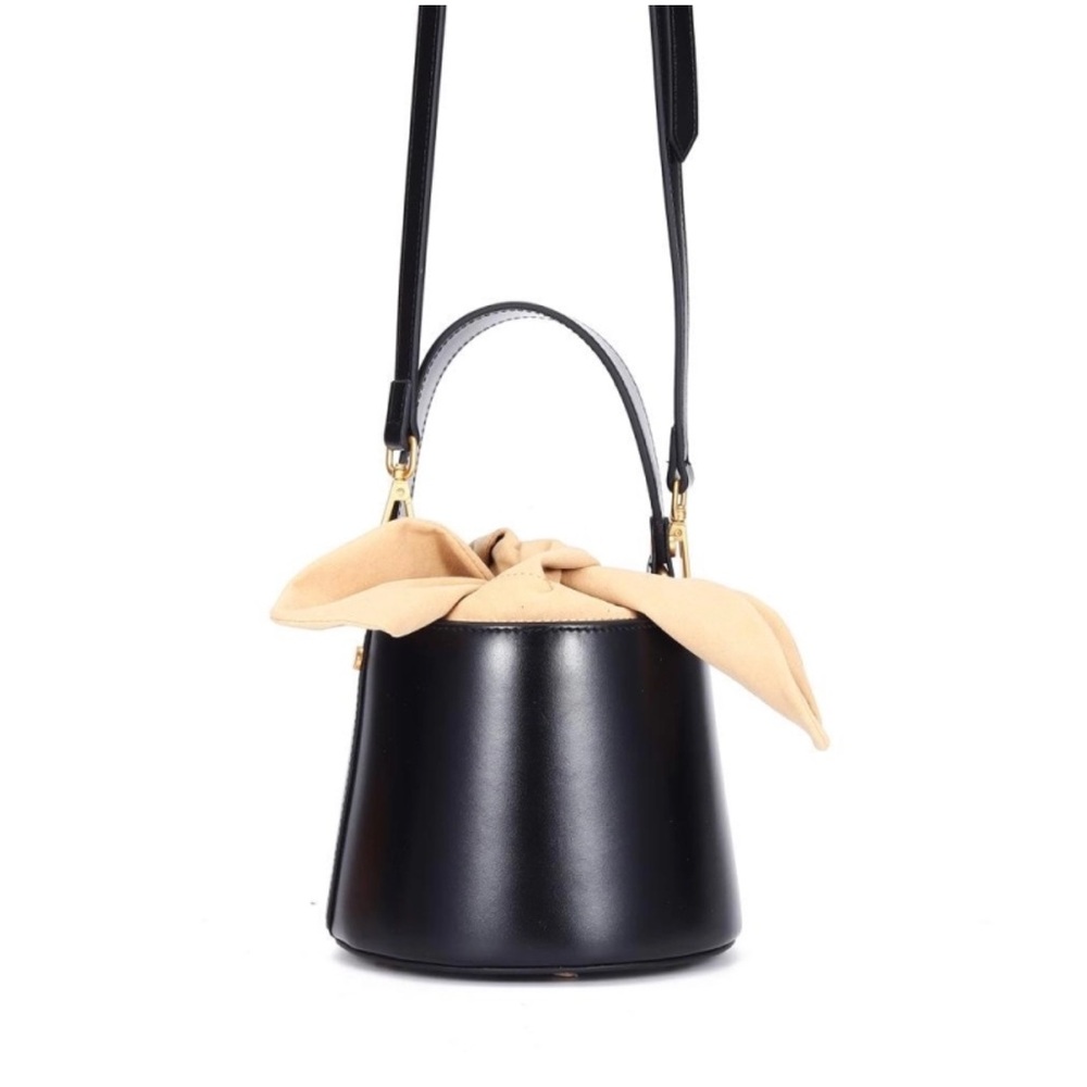 New without tag Round Leather Mini Bucket with rabbit ear tie